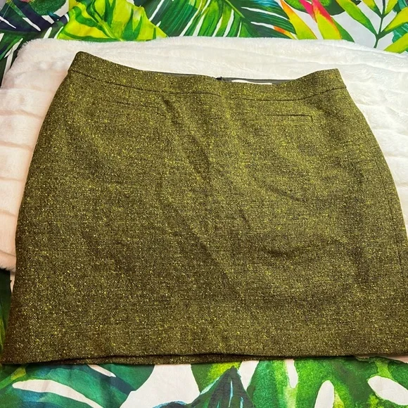 Ann Taylor LOFT 8 Green Speckled Wool Fall Winter Whimsygoth Lined Mini Skirt - Picture 1 of 7